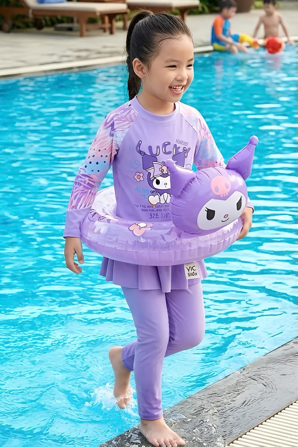 Đồ Bơi Bé Gái Dài Tay Chống Nắng Kuromi & Cinnamoroll