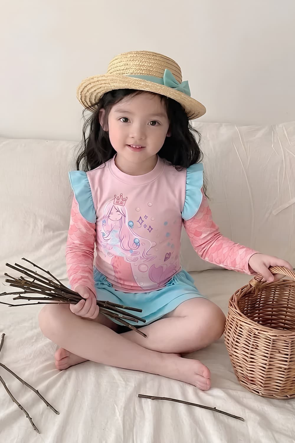 Đồ bơi bé gái dài tay nàng tiên cá dạng váy dài tay chống nắng