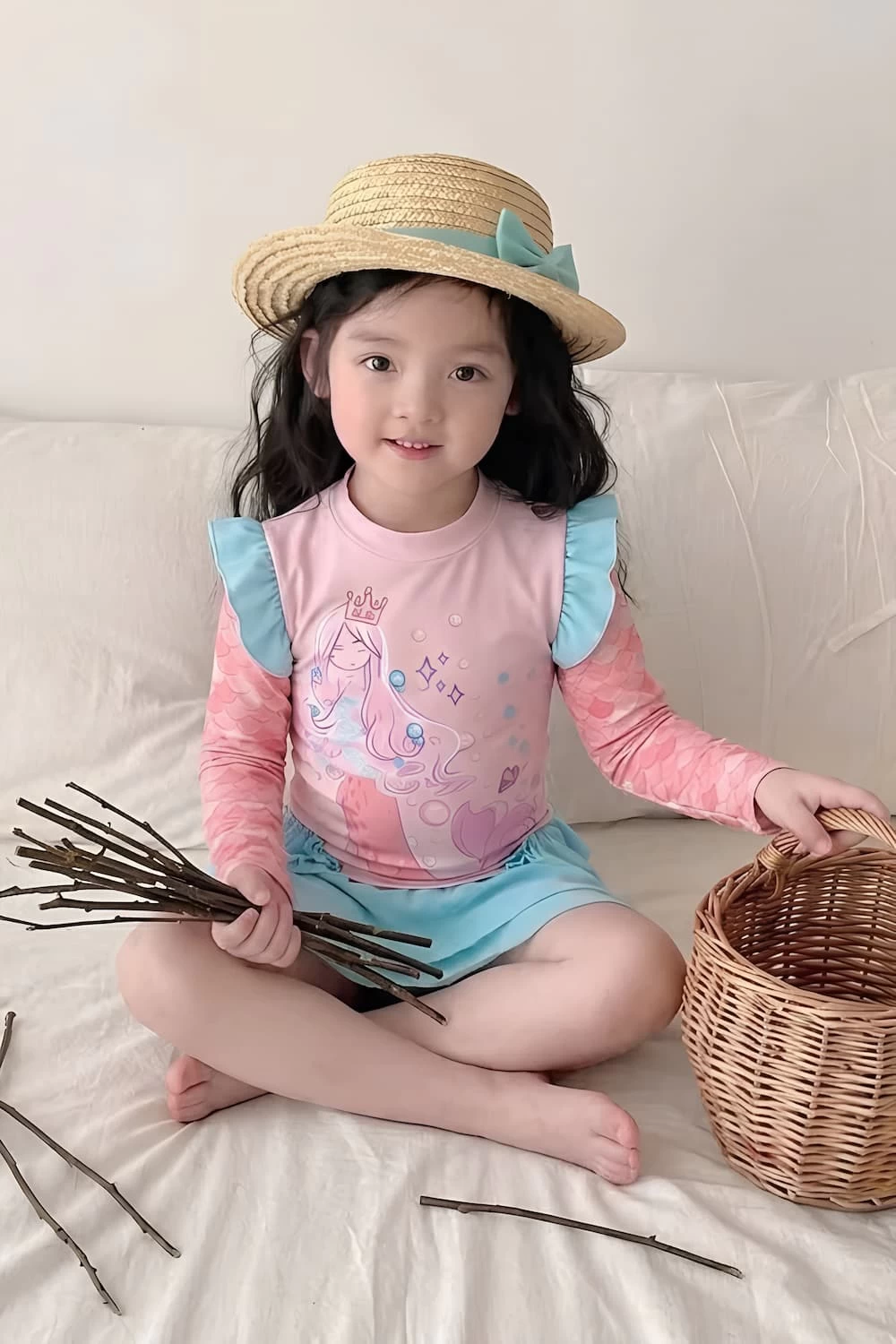 Đồ bơi bé gái dài tay nàng tiên cá dạng váy dài tay chống nắng