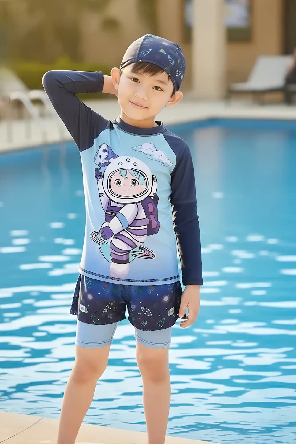 Đồ Bơi Bé Trai Dài Tay Phi Hành Gia Chống Nắng Kèm Nón