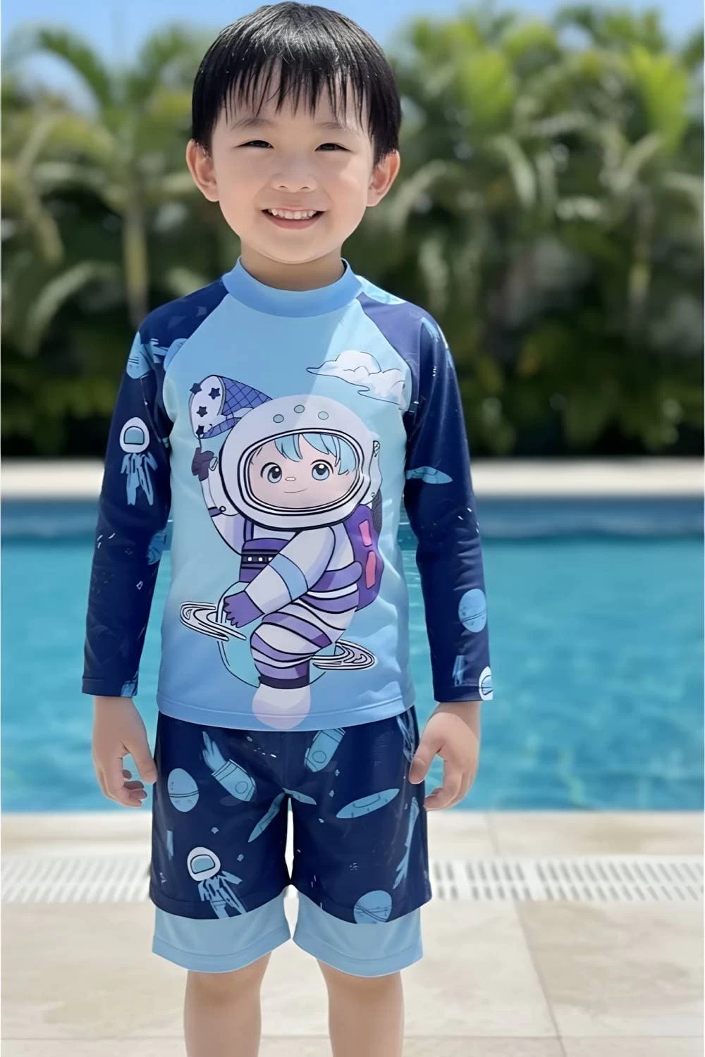 Đồ Bơi Bé Trai Dài Tay Phi Hành Gia Chống Nắng Kèm Nón