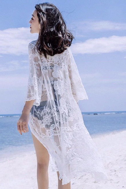 Áo choàng đi biển ren voan dài