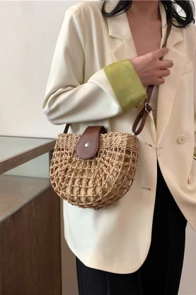 Túi cói bán nguyệt đi biển TC08